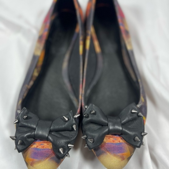 Diesel Black and Orange Peep-Toe Flats with Bow - Picture 1 of 4